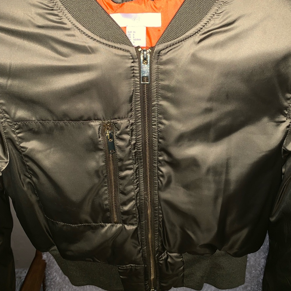 HNM OLIVE GREEN BOMBER SATIN JACKET